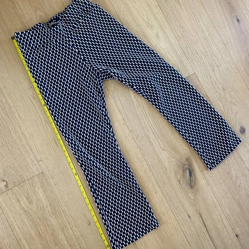 Leslie Evers Wide Leg Audrey pocket Pants Navy Print Stretch Boho Chic S small